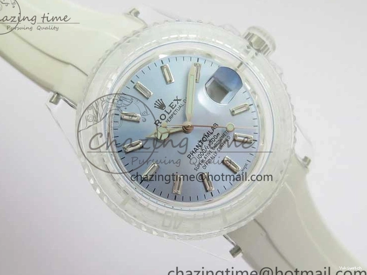 Best Phantomlab Edition 3AF White Dial Submariner VR3135 on Strap Rubber Blue Transparent Light 1109